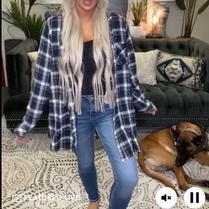 Jodifl raw edge blue plaid flannel shirt. Medium. NWT.